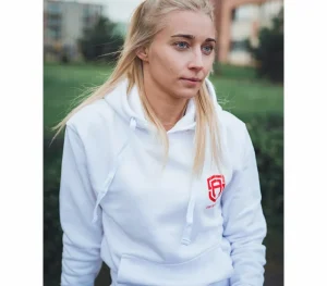 Damskie Street Autonomy Bluzy>BLUZA DAMSKA Z KAPTUREM CLASSY SMALL LOGZ WHITE/RED 2021
